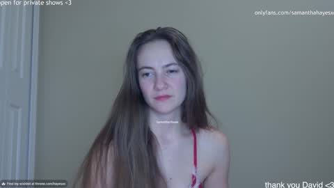Snapshot of samanthahayesxoxo chatting on December 19, 1:28 am The Real Samantha Hayes haha online show from December 19, 1:28 am